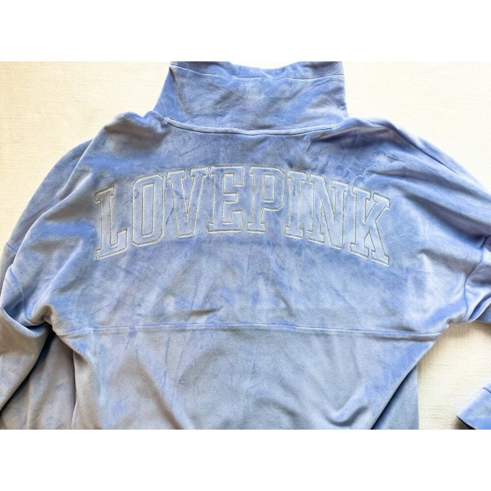 Victoria's Secret LOVE PINK‎ Women’s XS Varsity Sweatshirt Oversized Blue Velour - Picture 8 of 11